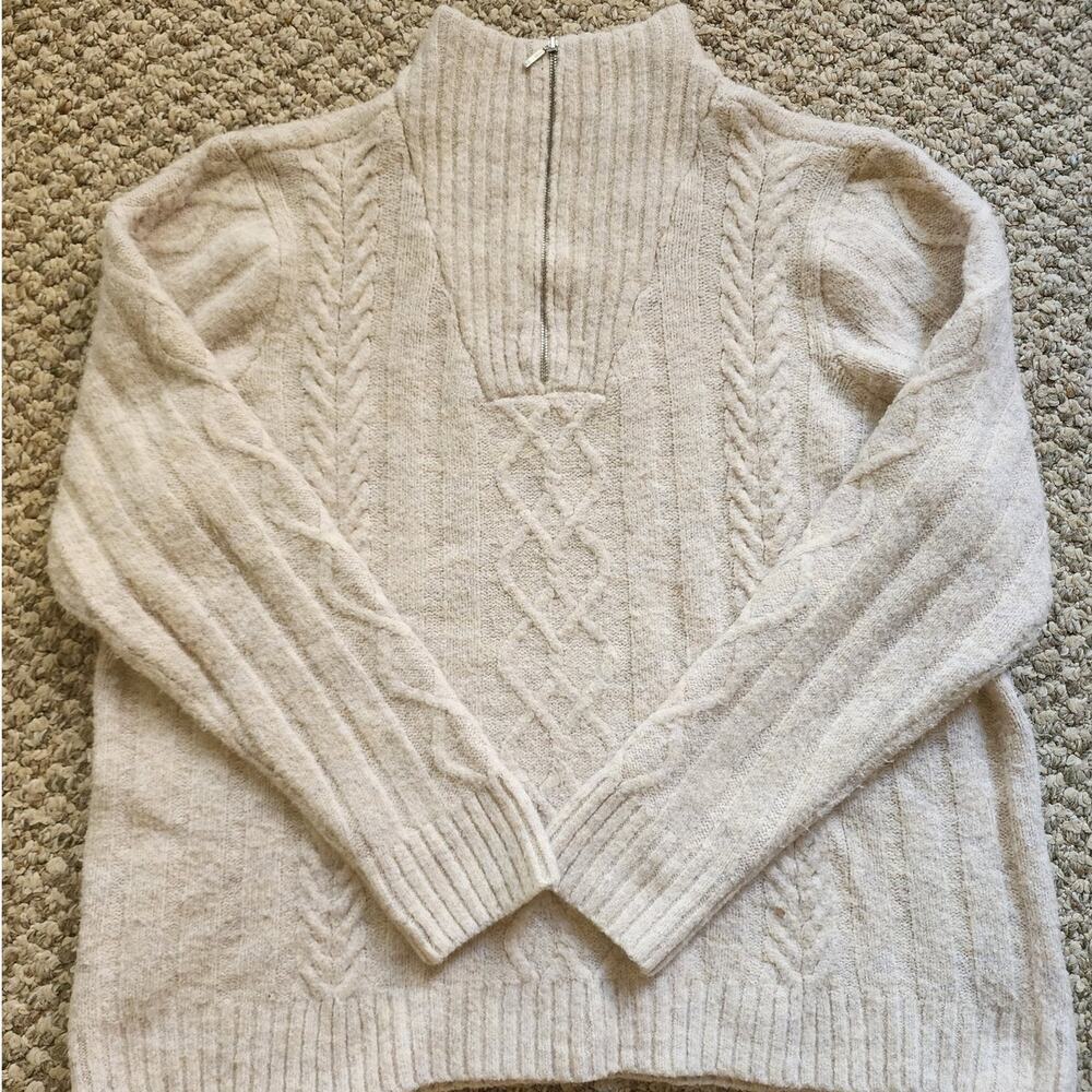 Croft & Barrow Womens XLarge Ivory Cable Knit 1/4 Zip Sweater